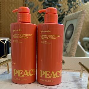 Dúo,PINK Victoria's Secret Peach Glow-Boosting Body Lotion - Coral Orange
